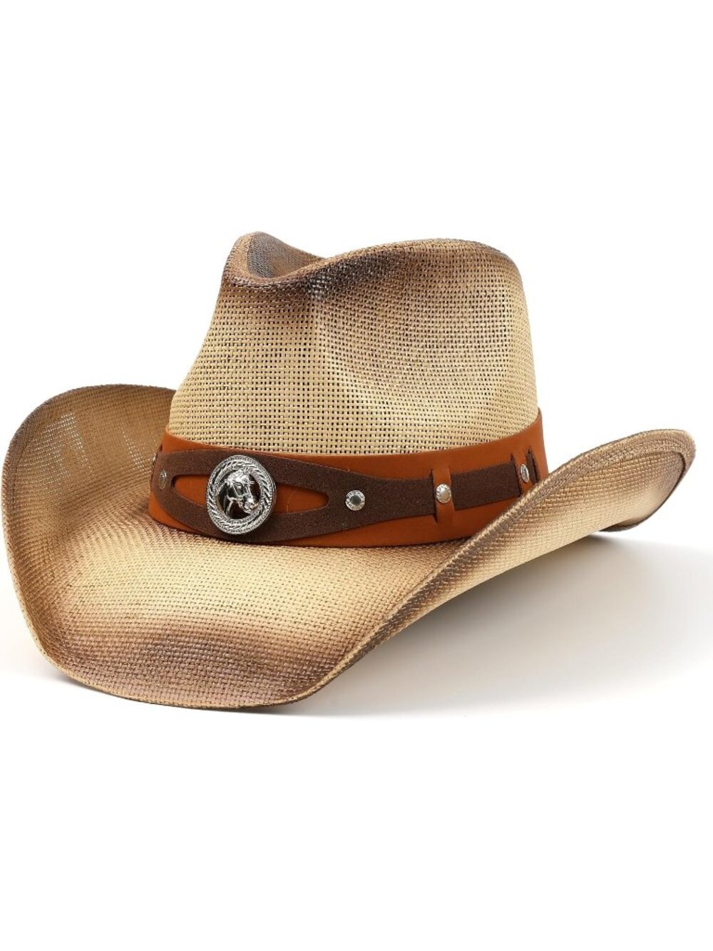 Unisex Beige Horse Straw Wide Brim Shapeable Chin Strap Cowboy Western Hat